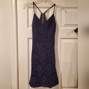Juniors size 1 blue sparkle bodycon dress with zipper lace back